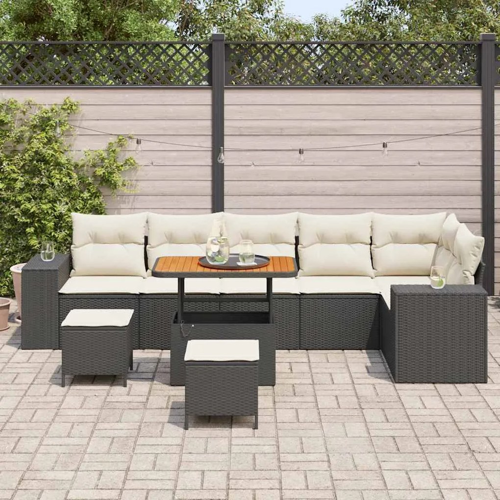 vidaXL Σετ Καναπέ Κήπου 9 pcs Μαύρο συνθετικό ρατάν