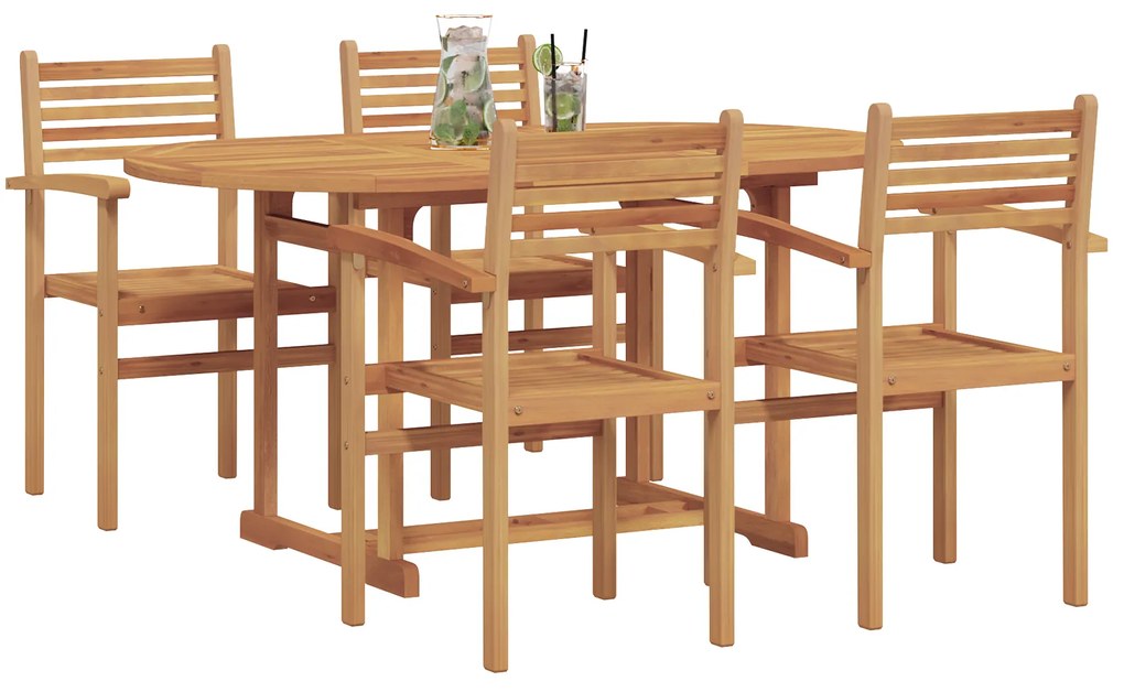 vidaXL Σέτ φαγητού για κήπο 5 pcs Καστανό Μασίφ ξύλο teak