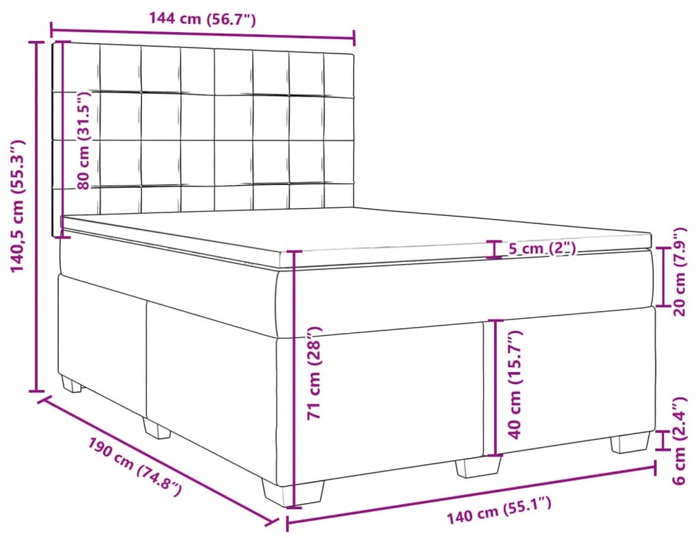 Κρεβάτι Boxspring με Στρώμα Κρεμ 140x190 εκ. Υφασμάτινο - Κρεμ