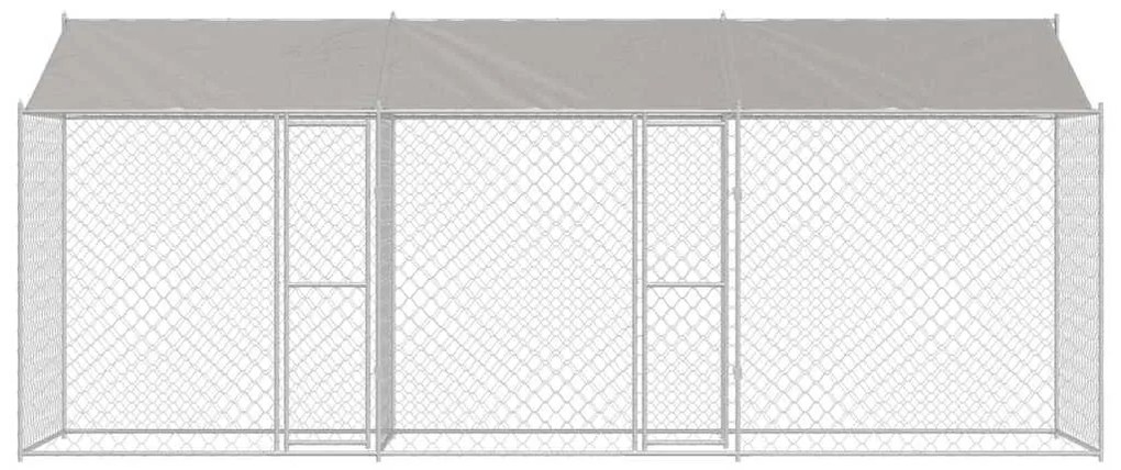 vidaXL Κλουβί Σκυλιού με Στέγη Ασημί 600 x 200 x 258 εκ Χάλυβας και PE
