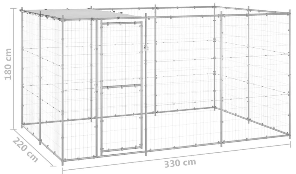 vidaXL Κλουβί Σκύλου Εξωτερικού Χώρου Στέγαστρο 7,26 μ² Γαλβ. Χάλυβας