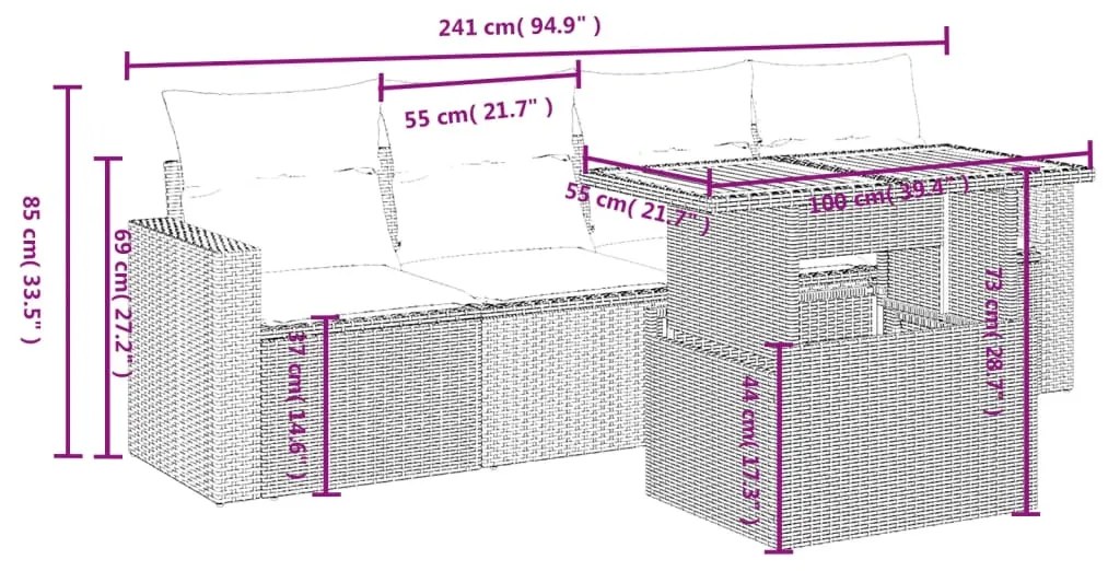 vidaXL Σετ Καναπέ Κήπου 5 τεμ. Μπεζ Συνθετικό Ρατάν με Μαξιλάρι