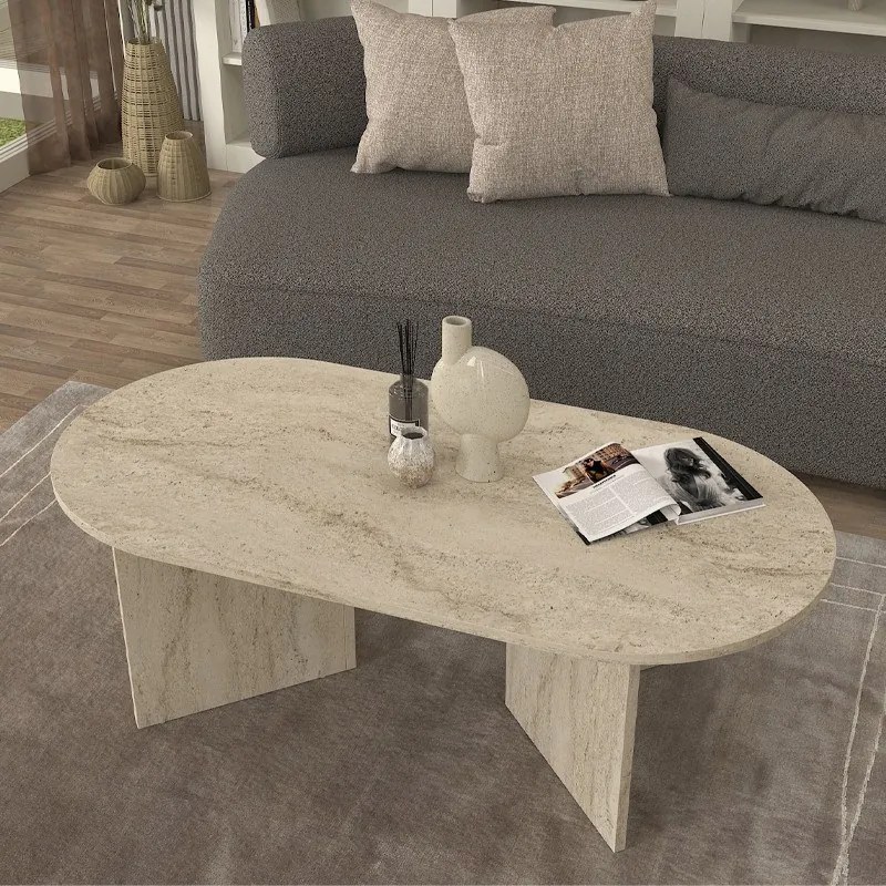 Megapap Τραπεζάκι Σαλονιού Cortado Travertine 120x60x39,6εκ.