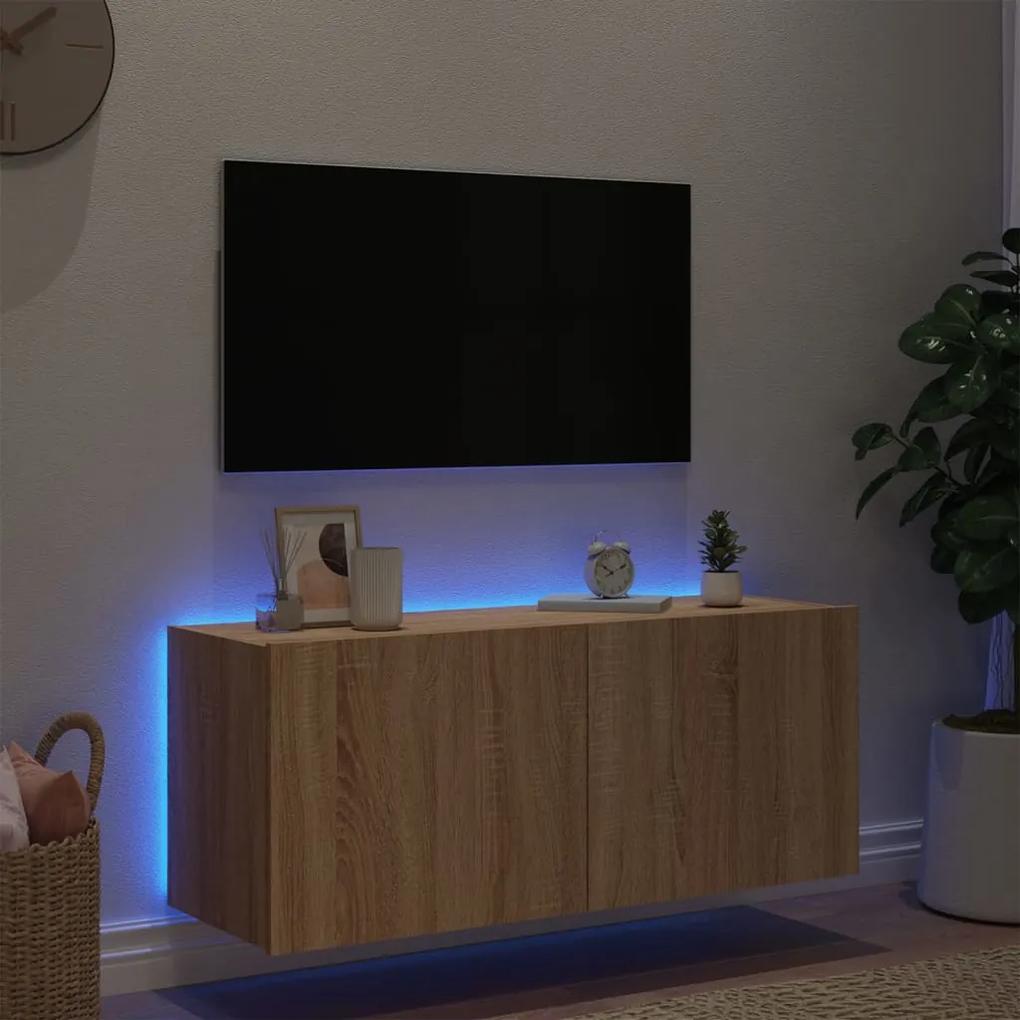 vidaXL Έπιπλο Τοίχου Τηλεόρασης με LED Sonoma Δρυς 100x35x41 εκ.