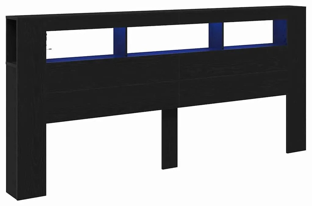vidaXL LED κεφαλάρι με ράφι Μαύρη δρυς 220 x 18.5 x 103.5 εκ