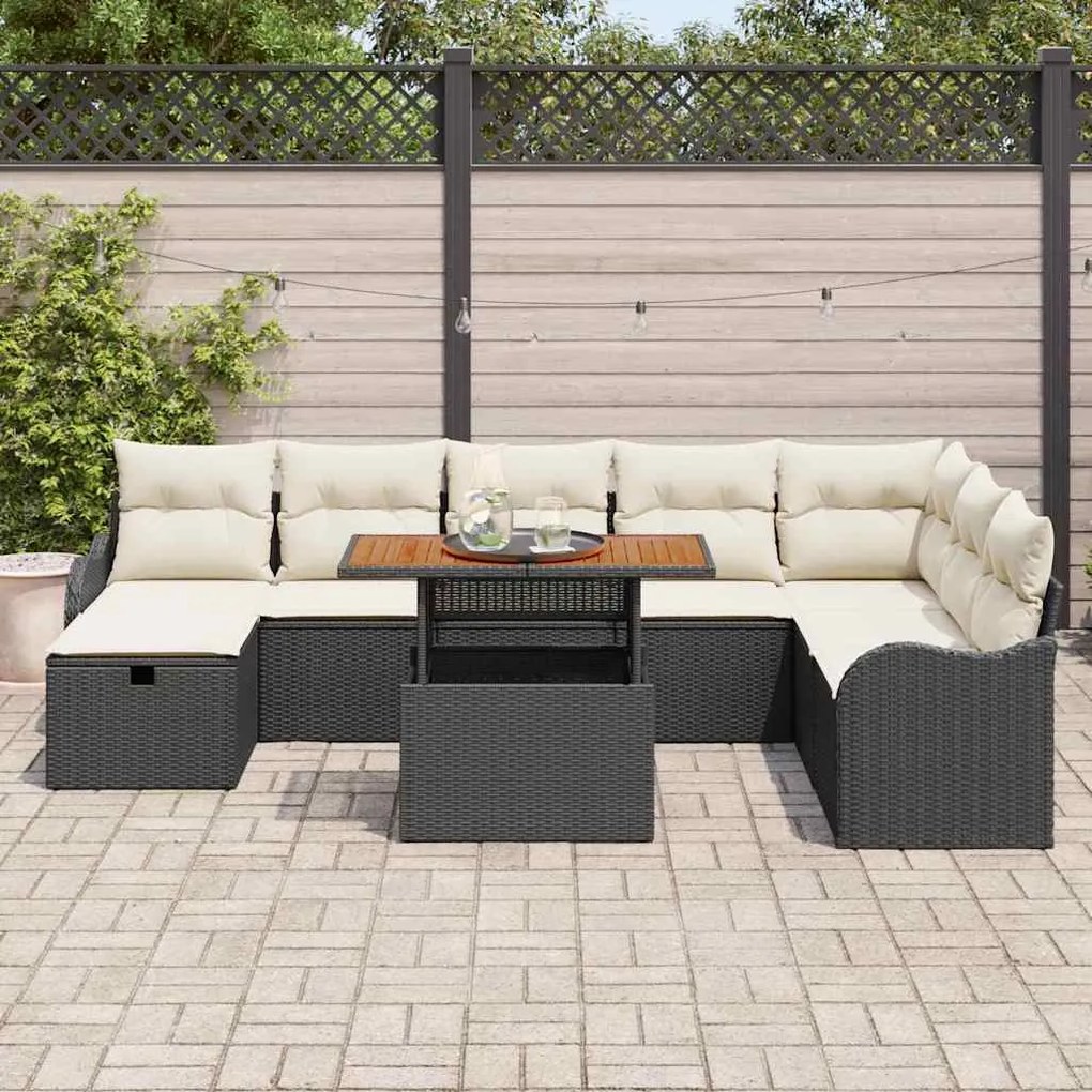 vidaXL Σετ Καναπέ Κήπου με μαξιλάρι 9 pcs Μαύρο Πολυ ράταν