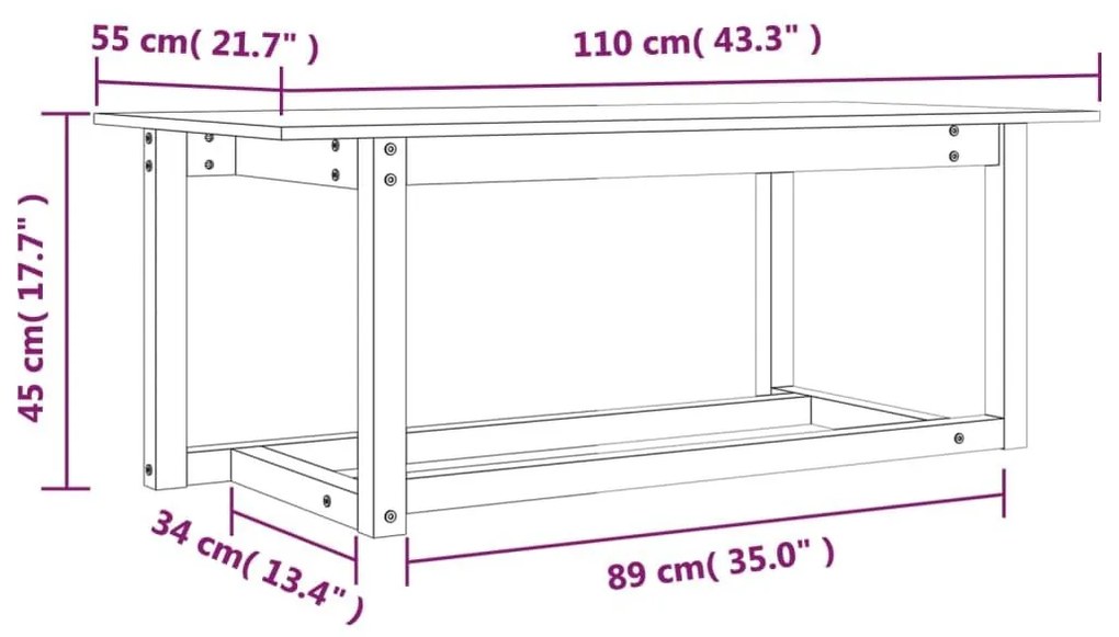 Τραπεζάκι Σαλονιού Γκρι 110 x 55 x 45 εκ. από Μασίφ Ξύλο Πεύκου - Γκρι