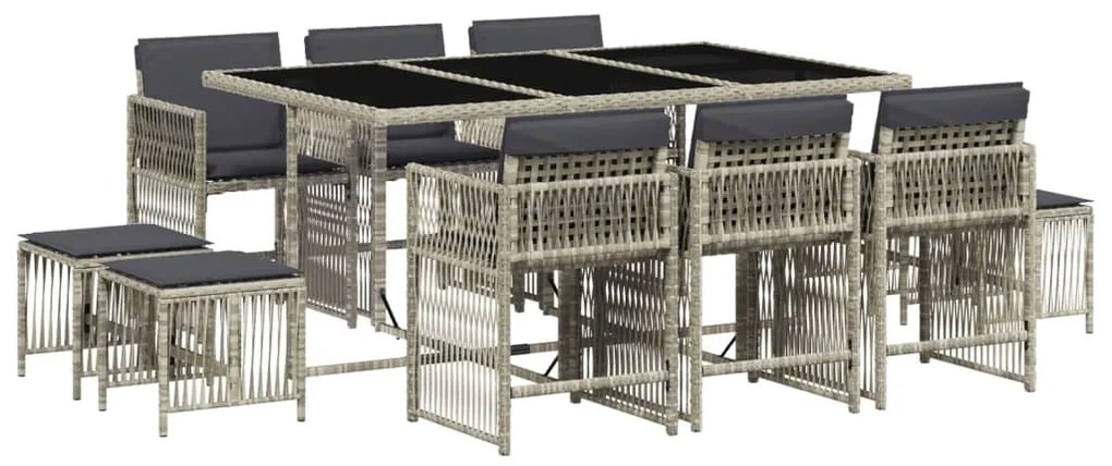 vidaXL Σετ Τραπεζαρίας Κήπου 11 τεμ. Αν. Γκρι Συνθ. Ρατάν με Μαξιλάρια