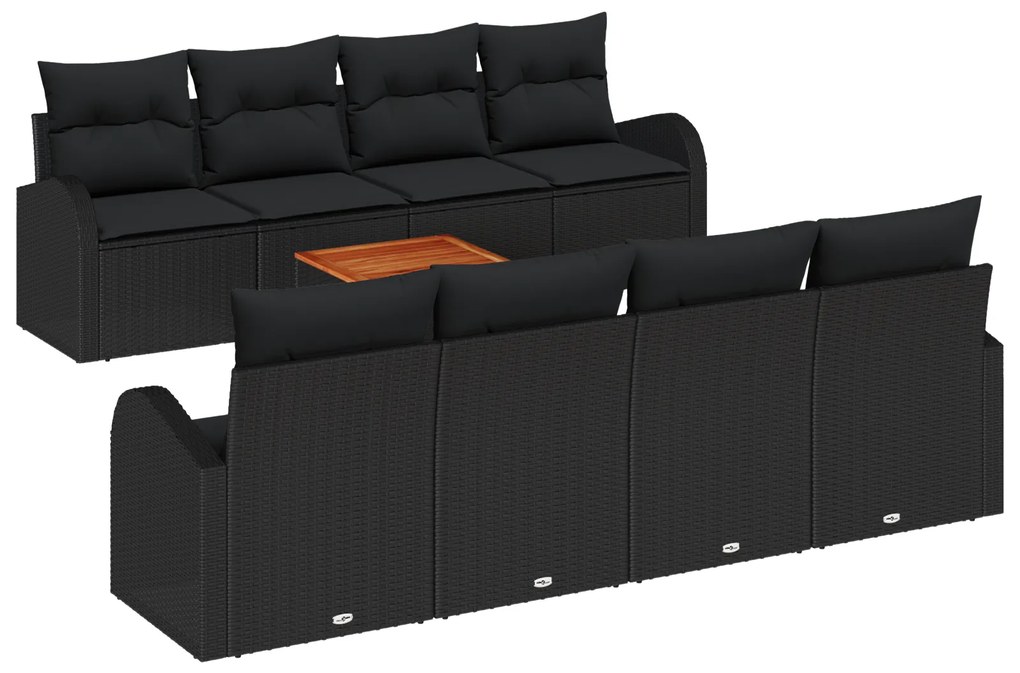 vidaXL Σετ Καναπέ Κήπου 9 pcs Μαύρο Large Πολυ-ρακί, Μέταλλο