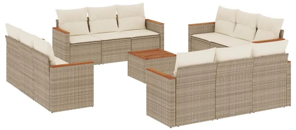 vidaXL Σετ Καναπέ Κήπου 13τεμ Μπεζ Συνθ. Ρατάν με Μαξιλάρια