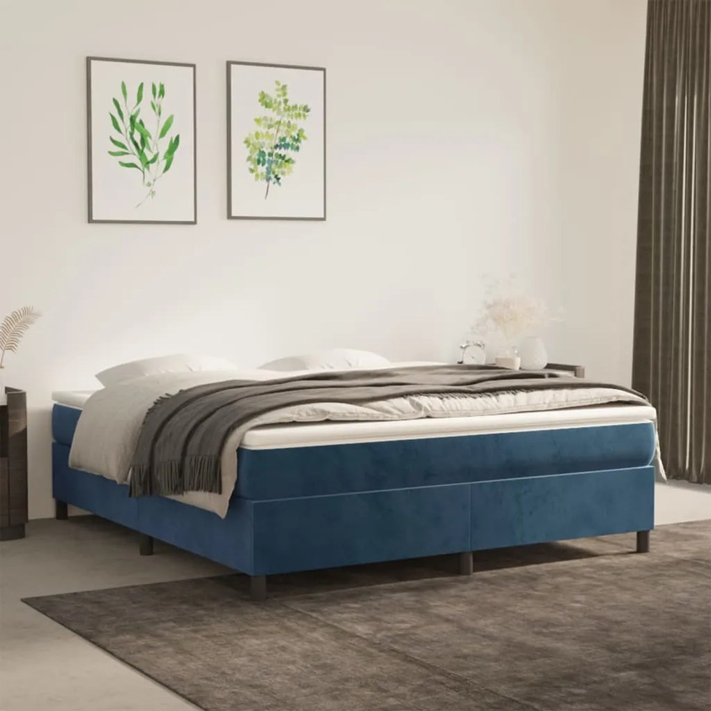 vidaXL Κρεβάτι Boxspring με Στρώμα Σκούρο Μπλε 180x200 εκ. Βελούδινο