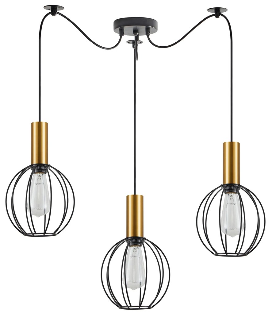 SE21-GM-4-BL3-GR1 ADEPT TUBE Gold Matt Pendant Black Metal Grid+