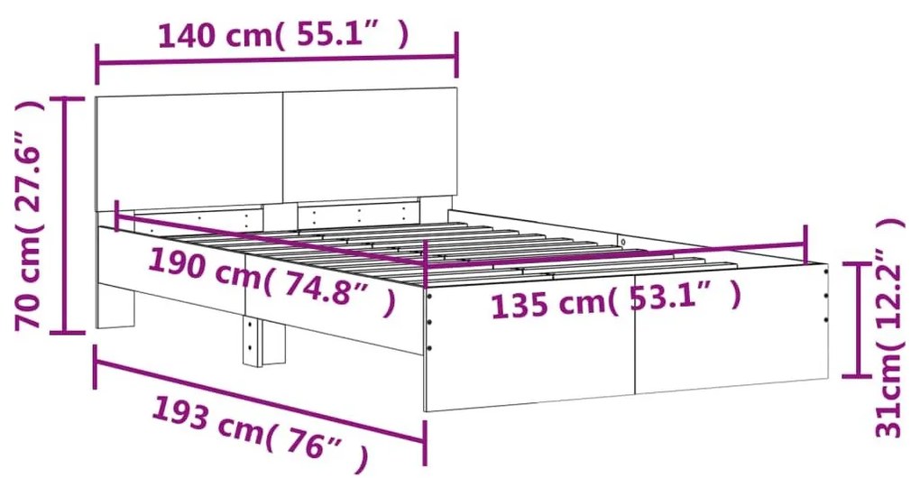 Πλαίσιο Κρεβατιού με Κεφαλάρι Μαύρο 135 x 190 εκ. - Μαύρο