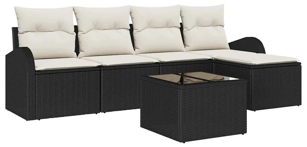 vidaXL Σετ Καναπέ Κήπου με μαξιλάρι 6 pcs Μαύρος, λευκός Πολυ ράταν