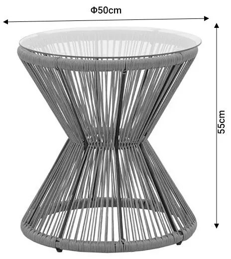 Τραπέζι Mabil rattan φυσικό-γυαλί Φ50x55εκ