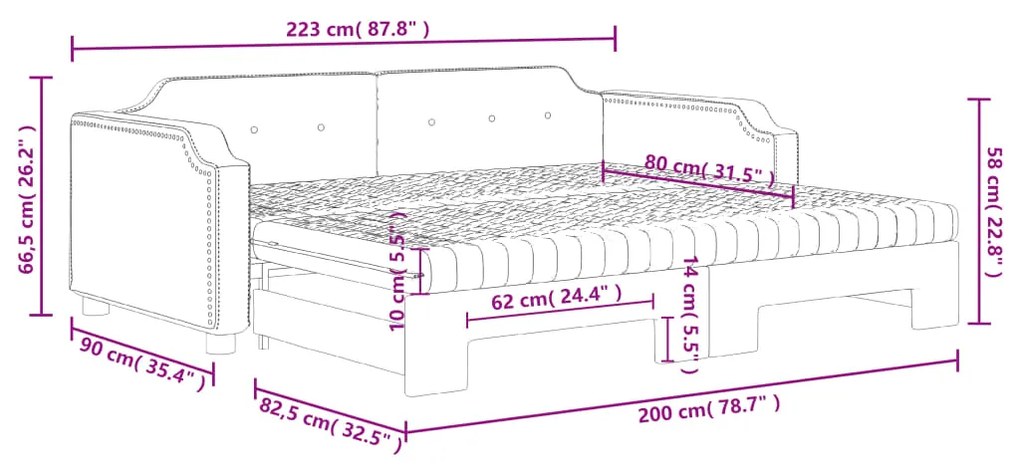 Καναπές Κρεβάτι Συρόμενος Κρεμ 80x200 εκ. Υφασμάτινος Στρώματα - Κρεμ