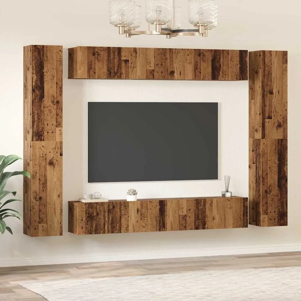 vidaXL Σετ επίπλου τηλεόρασης 10 pcs Παλαιό ξύλο 30.5 x 30 x 90 cm
