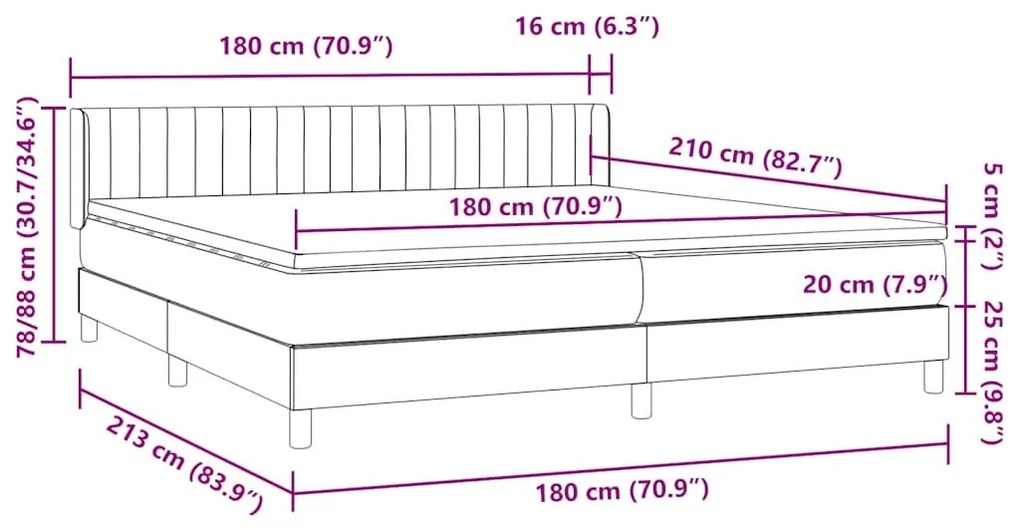 Κρεβάτι Boxspring με Στρώμα Σκούρο Γκρι 180x210 εκ. Βελούδινο - Γκρι