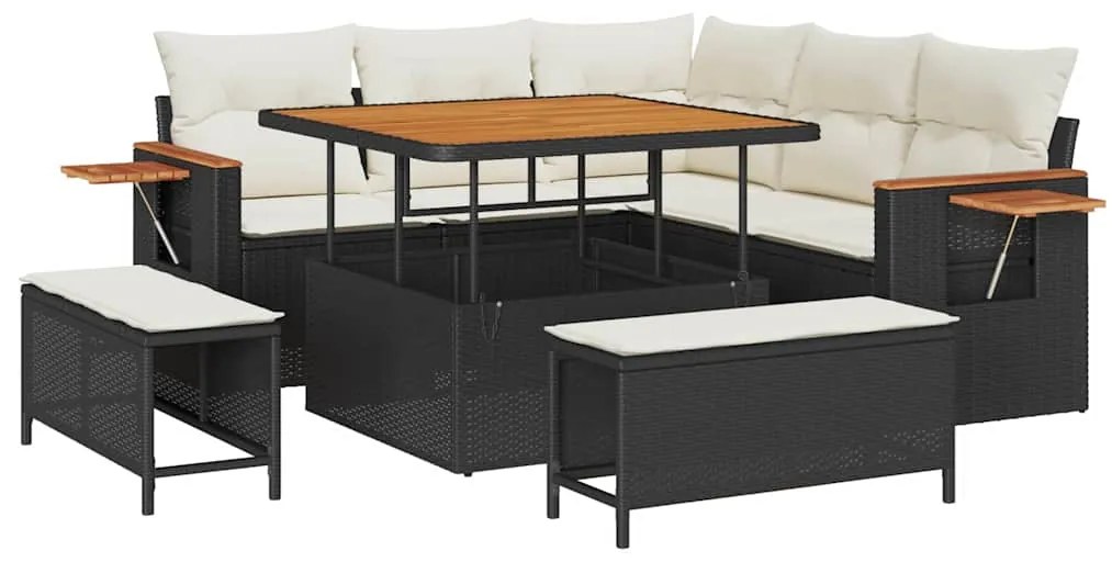 vidaXL Σετ Καναπέ Κήπου 8 pcs Μαύρο και κρεμ 100 x 100 x 71 cm