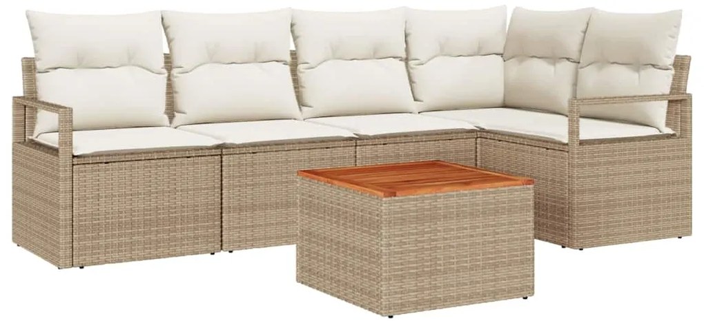 vidaXL Σετ Καναπέ Κήπου με μαξιλάρι 6 pcs Μπεζ Πολυ ράταν