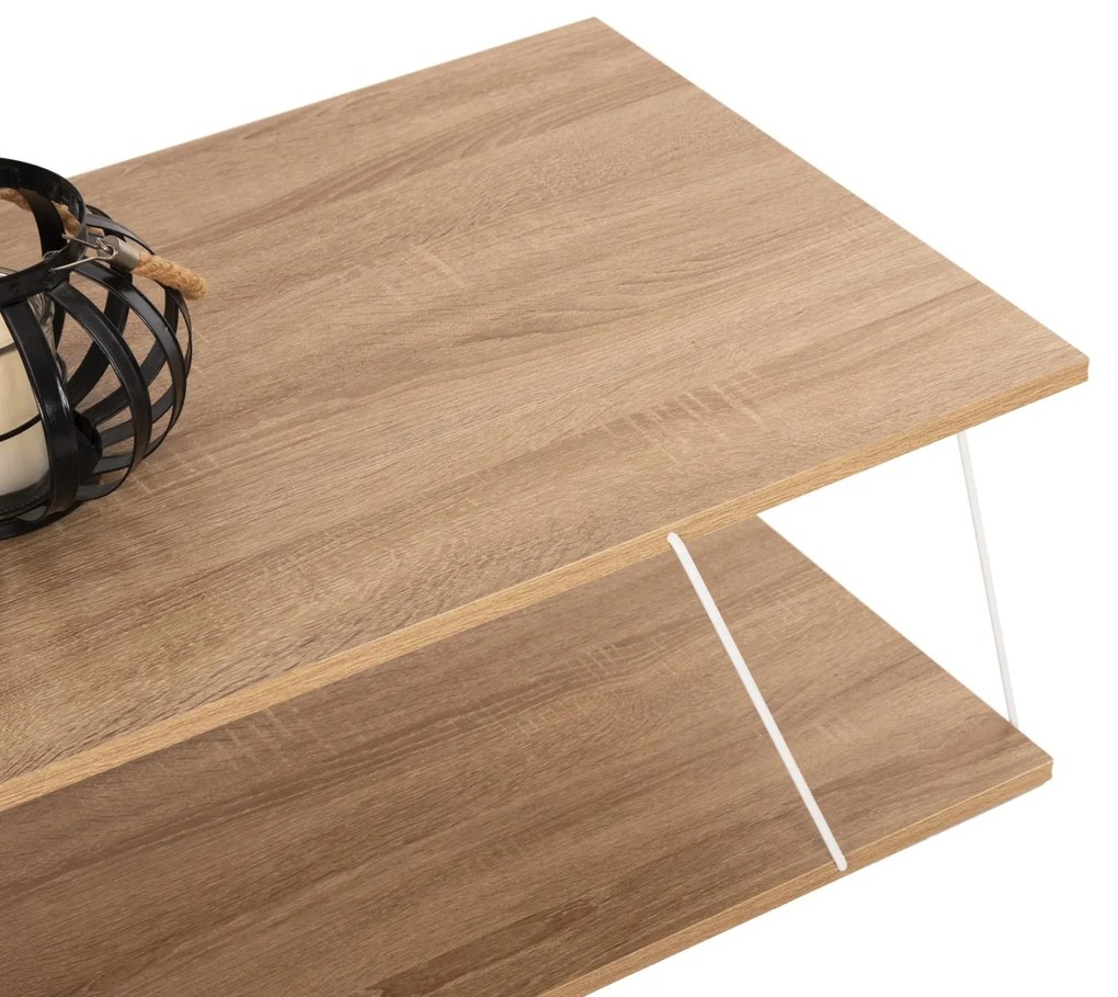 Τραπεζάκι σαλονιού TARS C8927.14 Sonoma με Λευκές Μεταλλικές Βέργες 120x50x30Υεκ. 120x50x30 εκ.