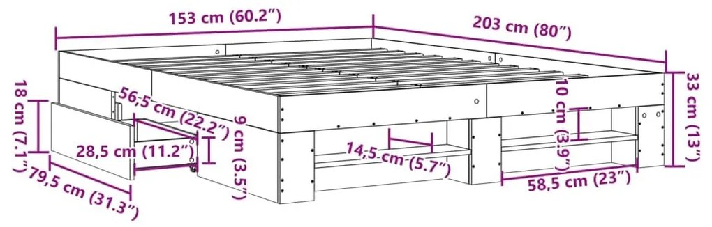 Πλαίσιο Κρεβατιού Μαύρο 160x200 εκ. Επεξεργασμένο Ξύλο - Μαύρο