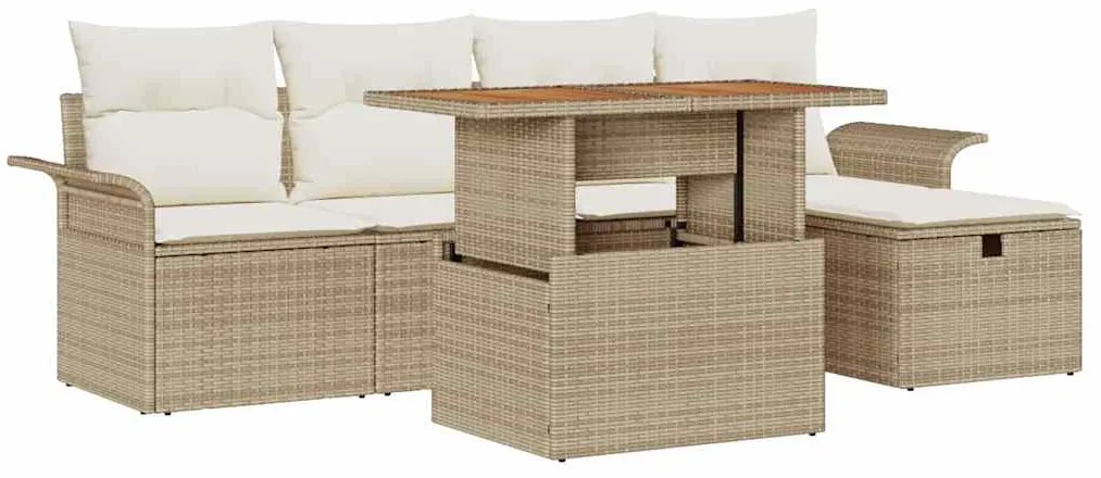 vidaXL Σετ Καναπέ Κήπου Ρυθμιζόμενο ύψος 6 pcs Μπεζ συνθετικό ρατάν