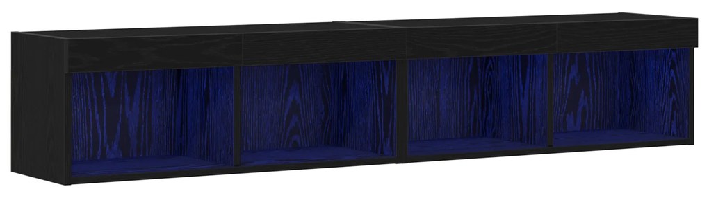 vidaXL Κάγκελα Τηλεόρασης με LED Φώτα 2 τμχ Μαύρη Δρυς 80x30x30 εκ