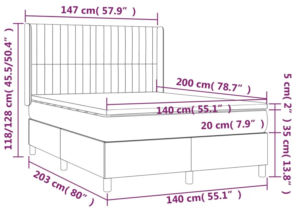 ΚΡΕΒΑΤΙ BOXSPRING ΜΕ ΣΤΡΩΜΑ ΣΚΟΥΡΟ ΓΚΡΙ 140X200 ΕΚ ΥΦΑΣΜΑΤΙΝΟ 3131594