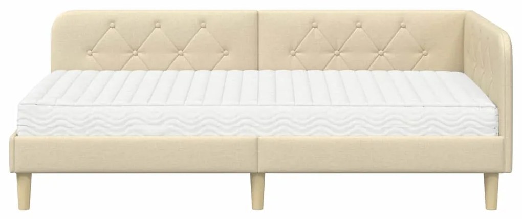 vidaXL Κρεβάτι Γωνίας με στρώμα με κεφαλάρι Κρεμ 90 x 200 cm ύφασμα