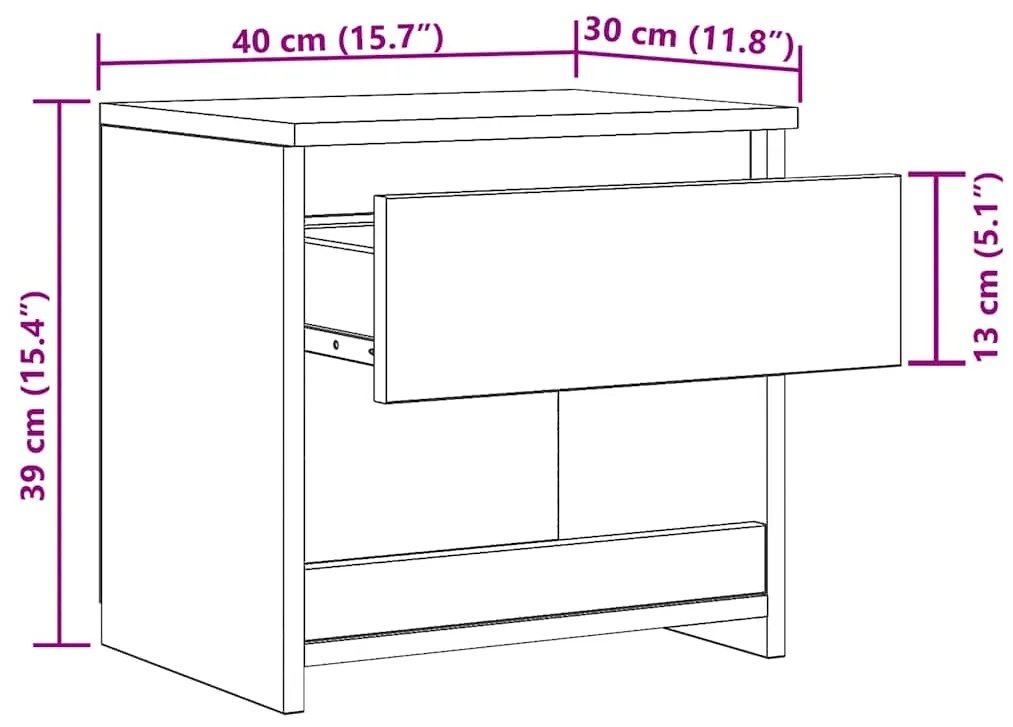 vidaXL Κομοδίνο Καπνιστή Δρυς 40 x 30 x 39 εκ. από Επεξεργασμένο Ξύλο
