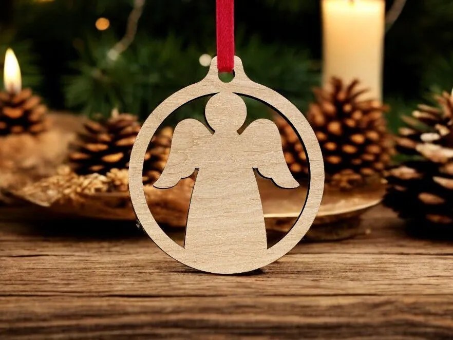 Σετ των 3 Intra απο ξύλο plywood 3mm-4mm πάχος – Χριστουγεννιάτικο στολίδι με κρεμαστό άγγελο 30x35 cm INTRAVECTRY-MY542636