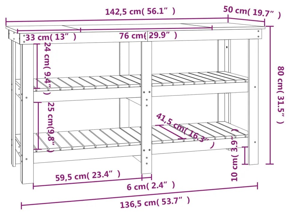 ΠΑΓΚΟΣ ΕΡΓΑΣΙΑΣ ΛΕΥΚΟΣ 142,5X50X80 ΕΚ. ΑΠΟ ΜΑΣΙΦ ΞΥΛΟ ΠΕΥΚΟΥ 823650