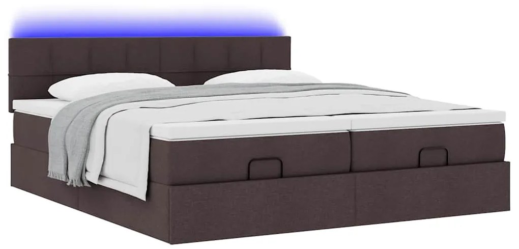 vidaXL Οθωμανικό κρεβάτι με στρώματα&LEDs Σκούρο καφέ 160x200cm ύφασμα