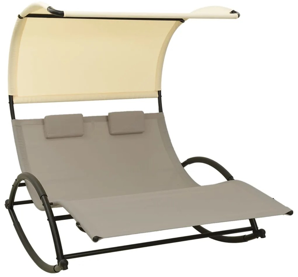 vidaXL Ξαπλώστρα Διπλή με Σκίαστρο Taupe και Κρεμ από Textilene