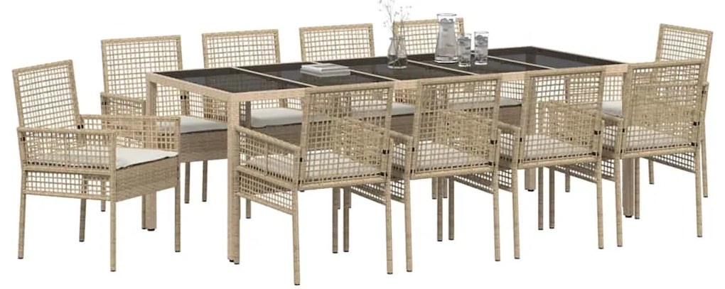 vidaXL Σέτ φαγητού για κήπο 11 pcs Μπεζ Πολυ ράταν
