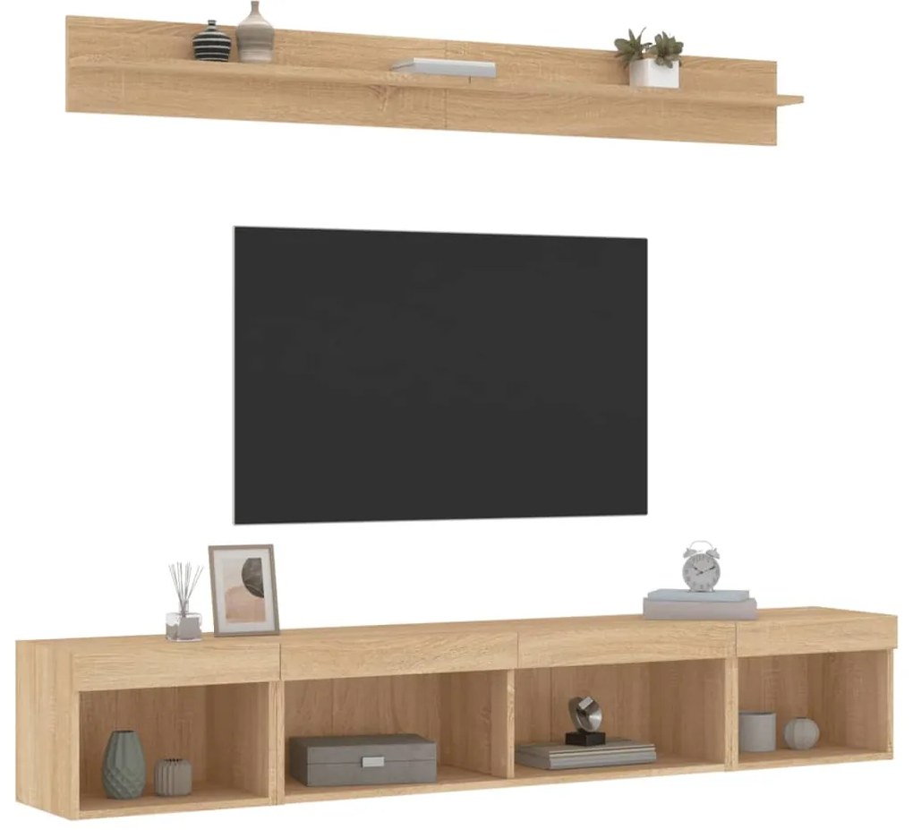 vidaXL Έπιπλα Τοίχου Τηλεόρασης 5 τεμ. LED Sonoma Δρυς από Επεξ. Ξύλο