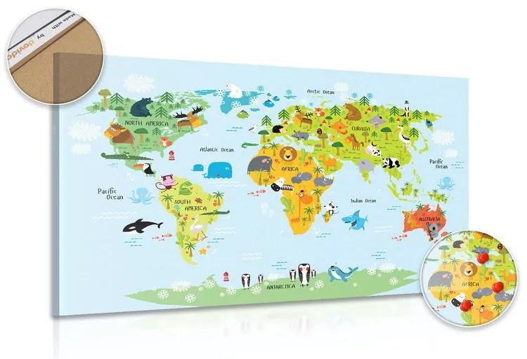 Εικόνα στο φελλό ενός παιδικού παγκόσμιου χάρτη με ζώα - 90x60  peg