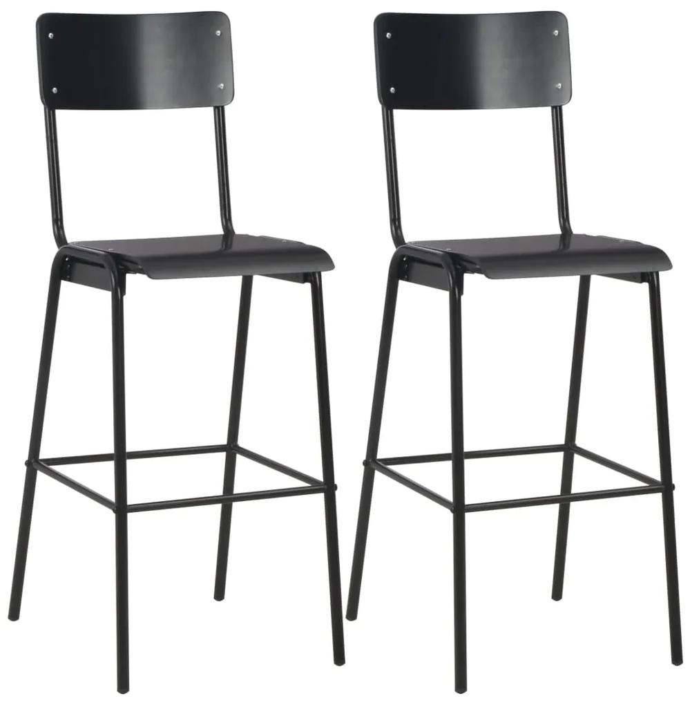 Καρέκλες Μπαρ 2 τεμ. Μαύρες από Μασίφ Κόντρα Πλακέ και Ατσάλι