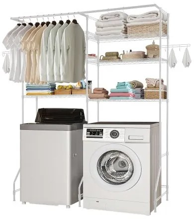 VEVOR Over Washer and Dryer Storage Shelf Two Row 6 Tiers Washer Rack White