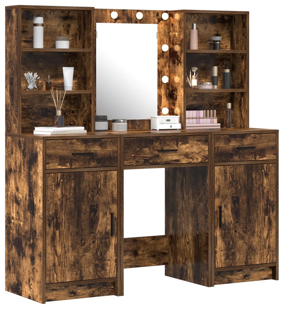 vidaXL Σετ Τραπεζιού Μακιγιάζ 3 pcs Καπνιστό Δρύς 50 x 41 x 135 εκ