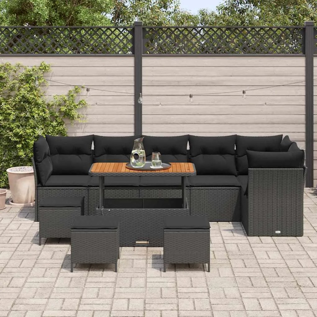 vidaXL Σετ Καναπέ Κήπου 10 pcs Μαύρο συνθετικό ρατάν
