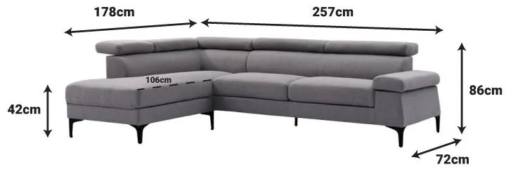 Γωνιακός καναπές Gracious αριστερή γωνία ύφασμα μπεζ 257x178x86εκ 257x178x86 εκ.