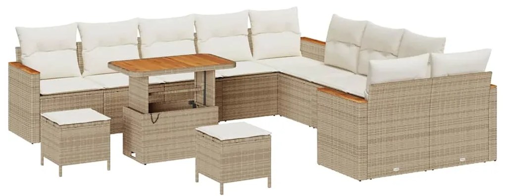 vidaXL Σετ Καναπέ Κήπου με μαξιλάρι 13 pcs Μπεζ Πολυ ράταν
