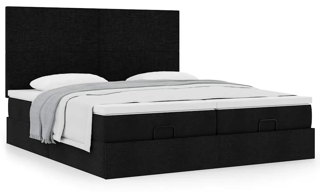 vidaXL Οθωμανικό κρεβάτι με στρώματα Μαύρο 180x200cm Ύφασμα