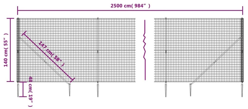 vidaXL Συρματόπλεγμα Περίφραξης Πράσινο 1,4 x 25 μ. με Καρφωτές Βάσεις