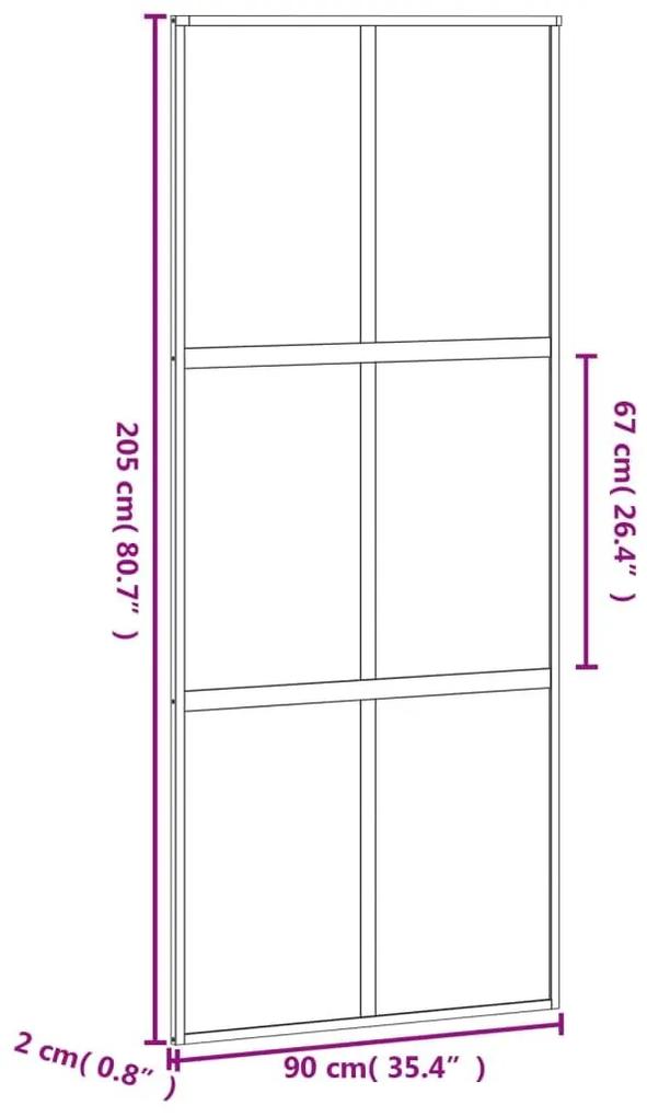 Συρόμενη Πόρτα Λευκή 90 x 205 εκ. από Ψημένο Γυαλί &amp; Αλουμίνιο - Μαύρο