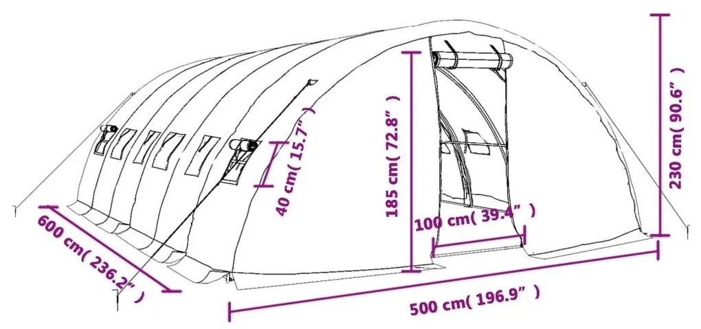 Θερμοκήπιο με Ατσάλινο Πλαίσιο Λευκό 30 μ² 6 x 5 x 2,3 μ. - Λευκό