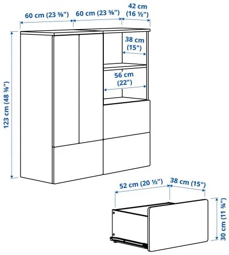SMASTAD/PLATSA σύνθεση αποθήκευσης με 3 συρτάρια, 120x42x123 cm 995.499.86