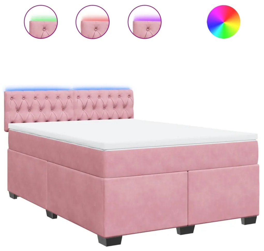 Κρεβάτι Boxspring με Στρώμα Ροζ 140x200 εκ. Βελούδινο - Ροζ